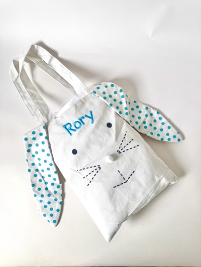 Easter Tote Bag White with aqua polkadots