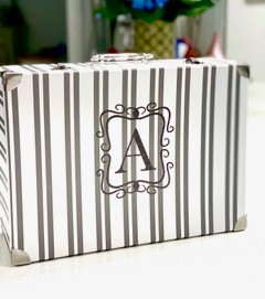 Grey & White Striped Suitcase Small - 34cm W x 23cm D x 11cm H