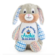 Personalised+teddy+patchwork+bunny+blue+from+My+Teddy