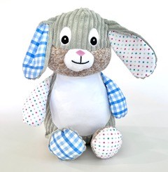 Personalised+teddy+patchwork+bunny+blue+from+My+Teddy