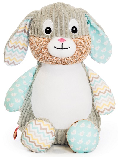 Personalised+teddy+Mint+patchwork+bunny+from+My+Teddy