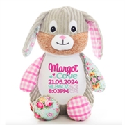 Personalised+teddy+Pink+patchwork+bunny+from+My+Teddy