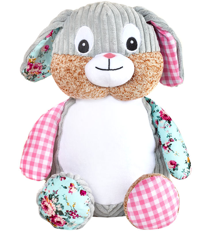 Personalised+teddy+Pink+patchwork+bunny+from+My+Teddy