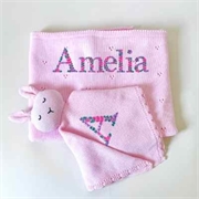Personalised+Blanket+and+Soother+set+Pink+Forest