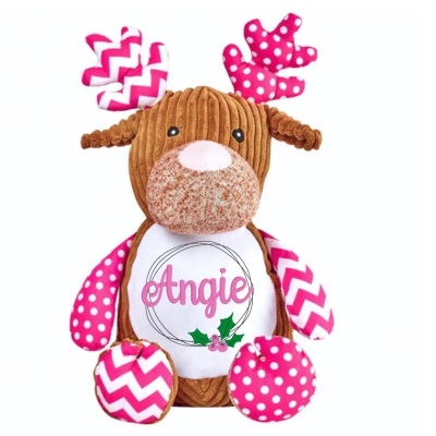 Personalised Christmas Reindeer Cupcake Pink xmas wreath