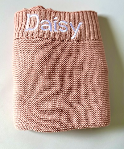Personalised Cotton knit baby blanket - coral