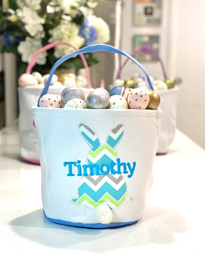 Personalised Easter Basket Blue Green Chevron