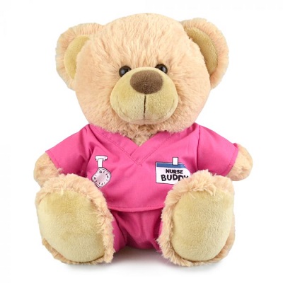 Personalised teddy bear scrubs - pink 24cm