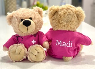 Personalised teddy bear scrubs - pink 28cm
