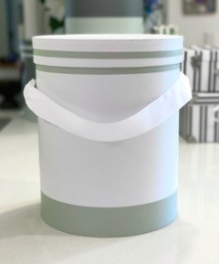 White and Sage Hat Box Medium - 28cm H x 23cm W