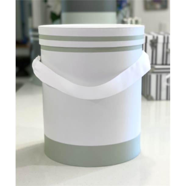 White and Sage Hat Box Small - 26cm H x 21cm W